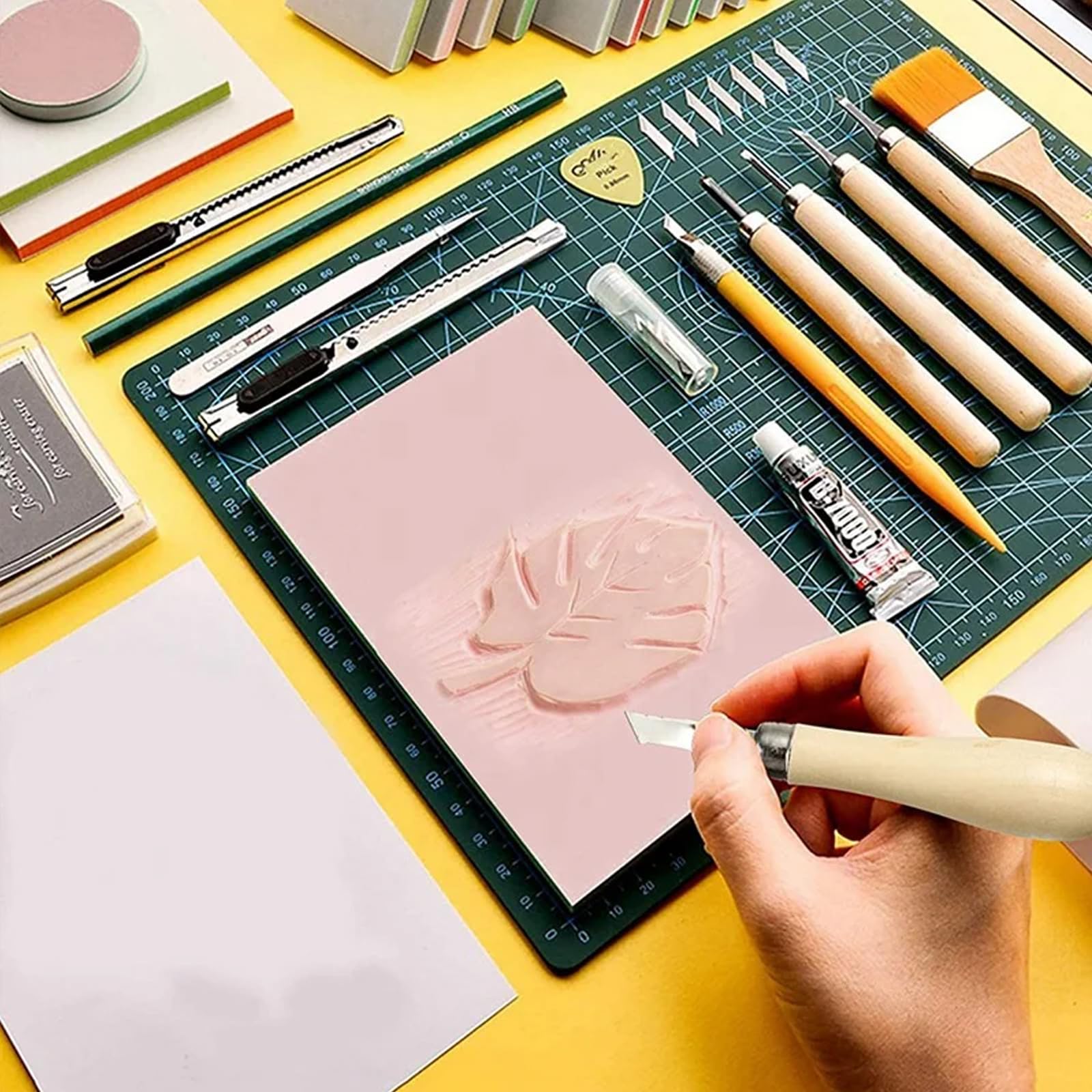 2 Juego de Herramientas para Tallar Madera, Gubias y Cortador de Linóleo, Bloques de Talla para Bricolaje, Escultura y Pintura Artística, para Adultos y Principiantes