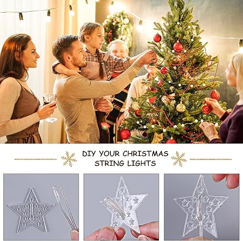 Miniatura 3 de BLOOMWIN Cortina de luces de hadas de Navidad 2 en 1 con colgantes de estrella, 200 LED, 9.8 pies x 9.8 pies, tira de luz USB parpadeante con