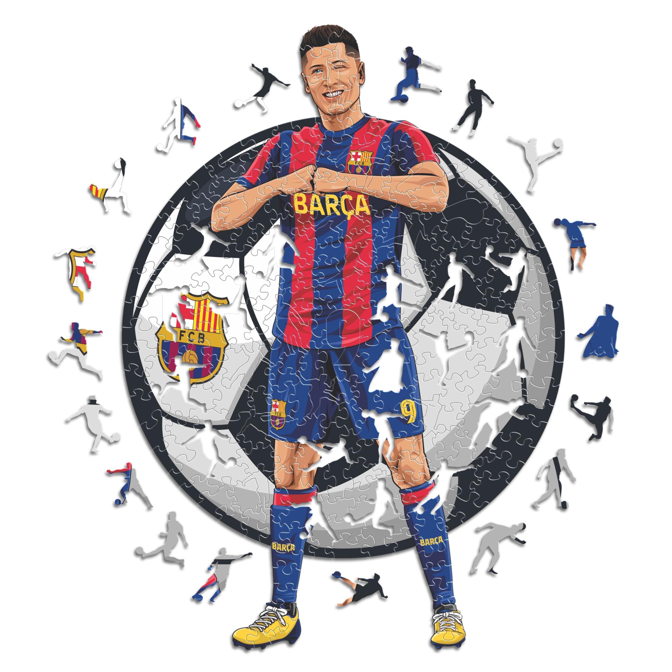 Iconic Puzzles, Barcelona, Lewandowski, Officially Licensed Wooden Puzzle, 100% Sustainable