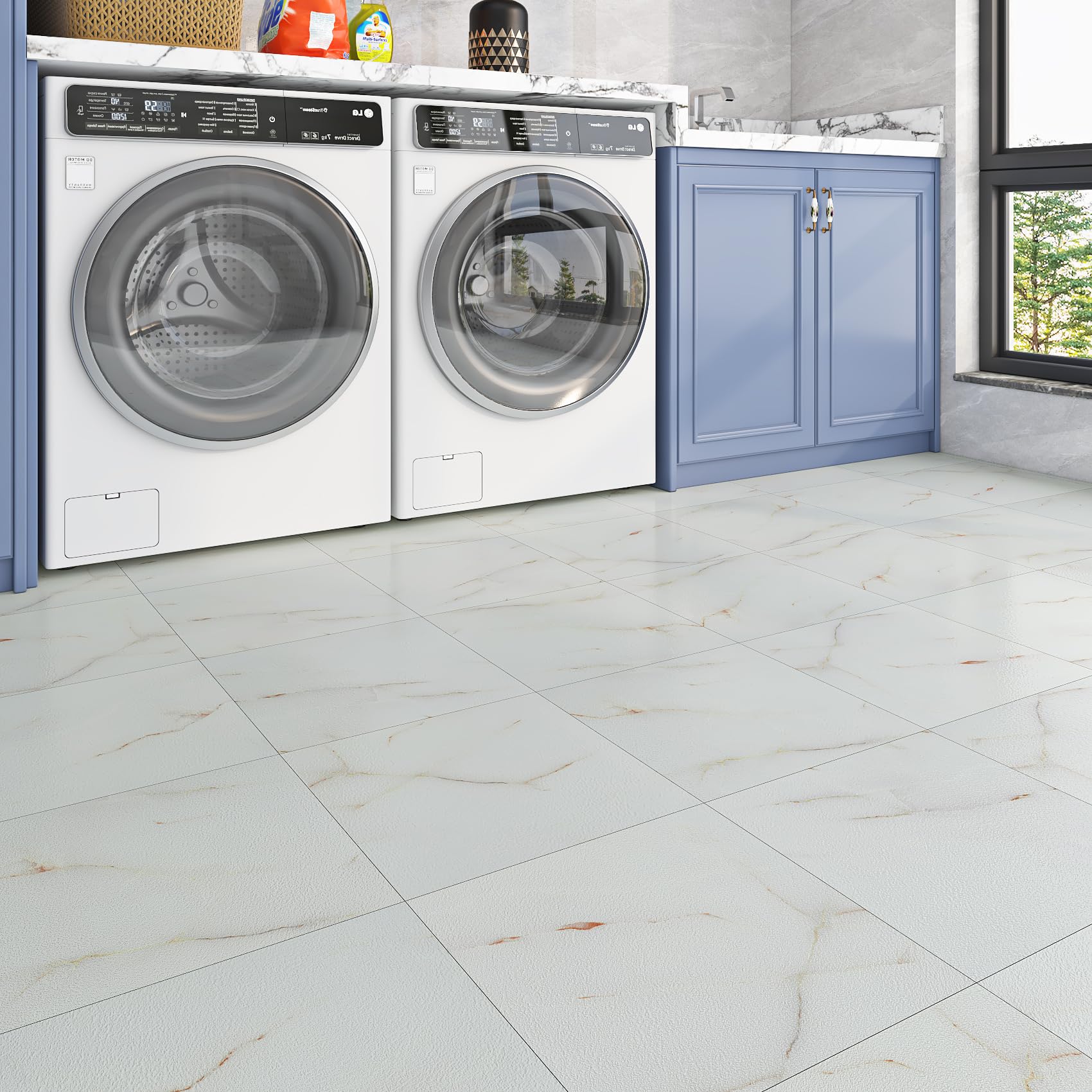 Livelynine Suelo Vinilo Autoadhesivo Blanco Efecto Marmol Baldosas Adhesivas Suelo Baño Marmol Rosa Y Blanco 30x30 16-Baldosas Vinilo Adhesivo Suelo Cocina Losetas Autoadhesivas Suelo Baño Habitación