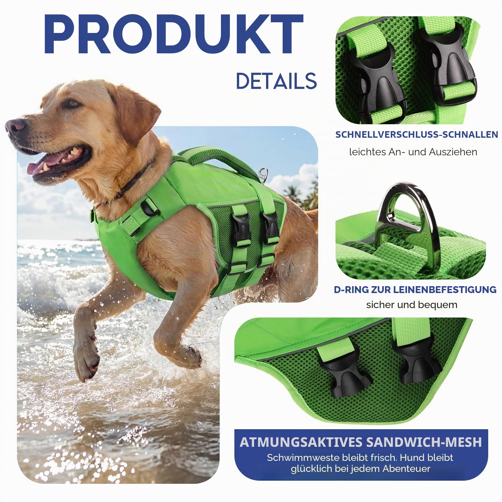 ASENKU Schwimmweste Hund Groß XL,Verstellbar & Ripstop Hundeschwimmweste,Rettungsweste für Hunde mit Griff und Reflektierend, Hunde Schwimmweste für Chihuahua,Dackel,Französische Bulldogge, Labrador