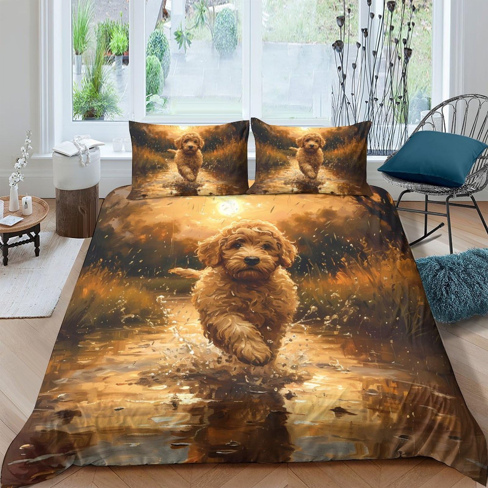 Ctjqhvkz Style-10 3D Printed Golden Retriever Puppy Fitted Sheet Microfiber Soft Non-Slip Bed Cover For Bedroom Guestroom Mattress Protection Decor Single（135X200cm）