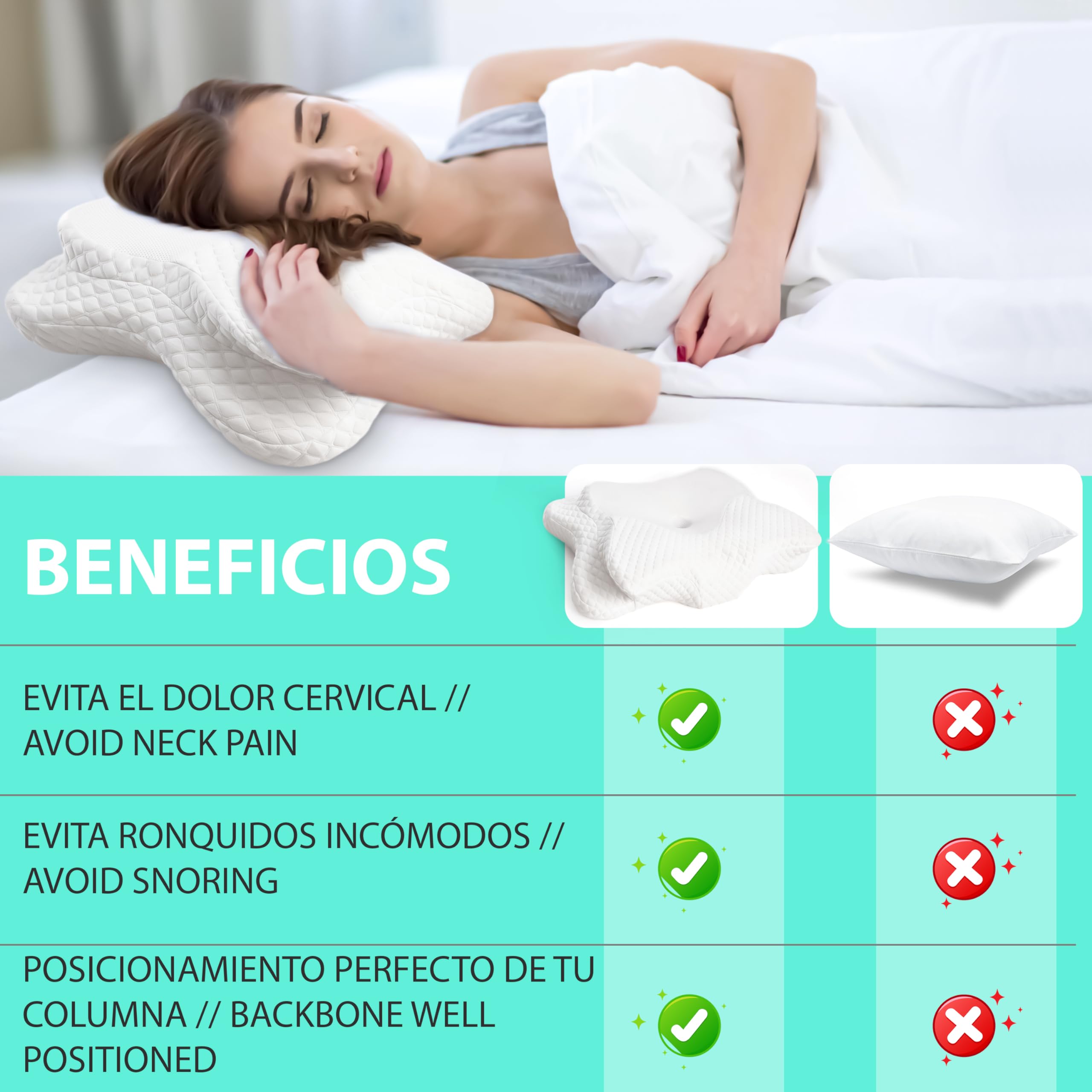 Zentaurus Almohada Cervical Ortopédica 100% Viscoelástica 60x40x12 Cm - Diseño Ergonómico 15º Para Aliviar Dolor De Cuello, Ronquidos Y Descanso Profundo, Funda Lavable