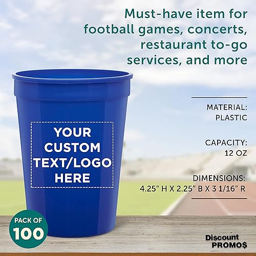 Miniatura 50 de Vasos de plástico desechables personalizados de 12 onzas. Juego de 10, paquete personalizado a granel, perfecto para verano, eventos deportivos