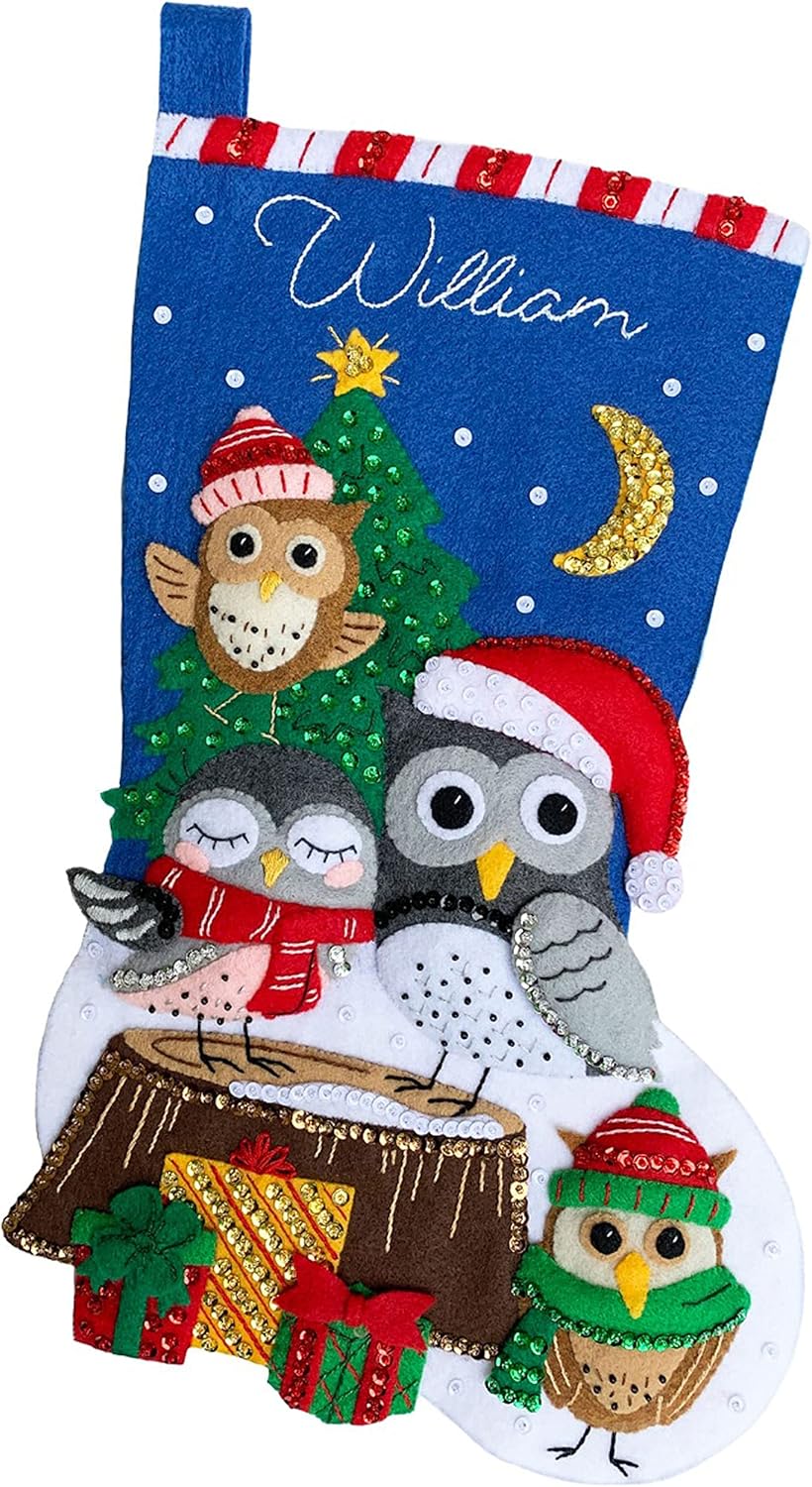 MerryStockings Festive Owls 18 Felt Christmas Stocking Kit from Create a DIY Christmas stocking with embellishments.