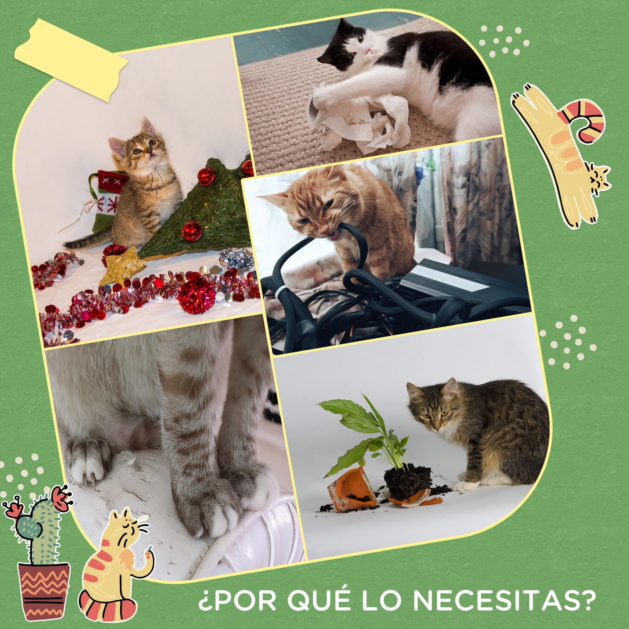PawHut Poste Rascador para Gatos en Forma de Cactus 32x32x60 cm Verde | Pequeño Árbol Rascador para Gatos, Poste de Sisal y Felpa, Pelota Colgante, Base con Juego de Madera