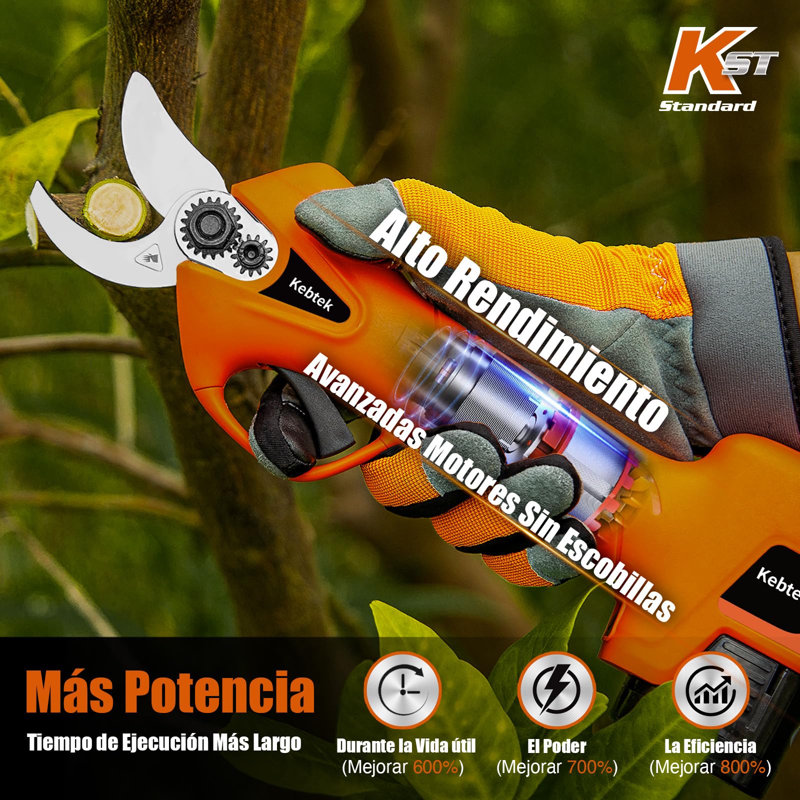 Kebtek Tijeras de podar eléctricas inalámbricas 25 mm, ligera 880g | Tijeras de podar sin escobillas KST 16,8 V, corte 0,98 pulgadas, ligera y portátil para árboles, arbustos, rosales y frutales