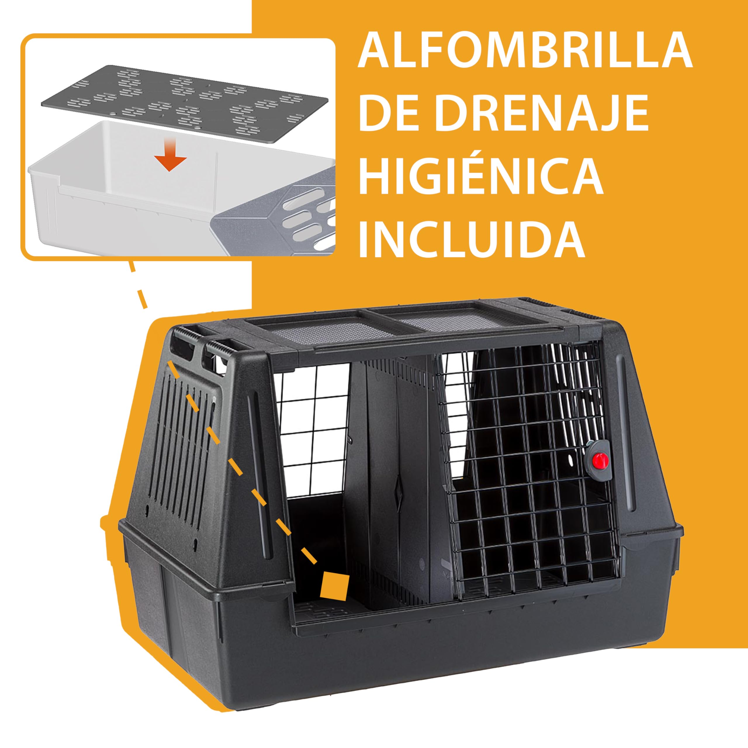 Ferplast Transportín Perro Coche Atlas Car Scenic 100, Extra Visibilidad, Puerta Corredera Doble Cerradura de Seguridad, Alfombrilla de Drenaje incluida L 100 x W 60 x H 66 cm. MAX 40 Kg.