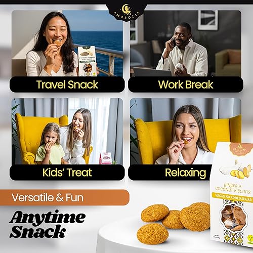 Miniatura 9 de Galletas veganas  jengibre y coco  Snack natural saludable para niños y adultos  4 x 4.58 onzas  Etiqueta limpia, sin azúcar añadida, sin