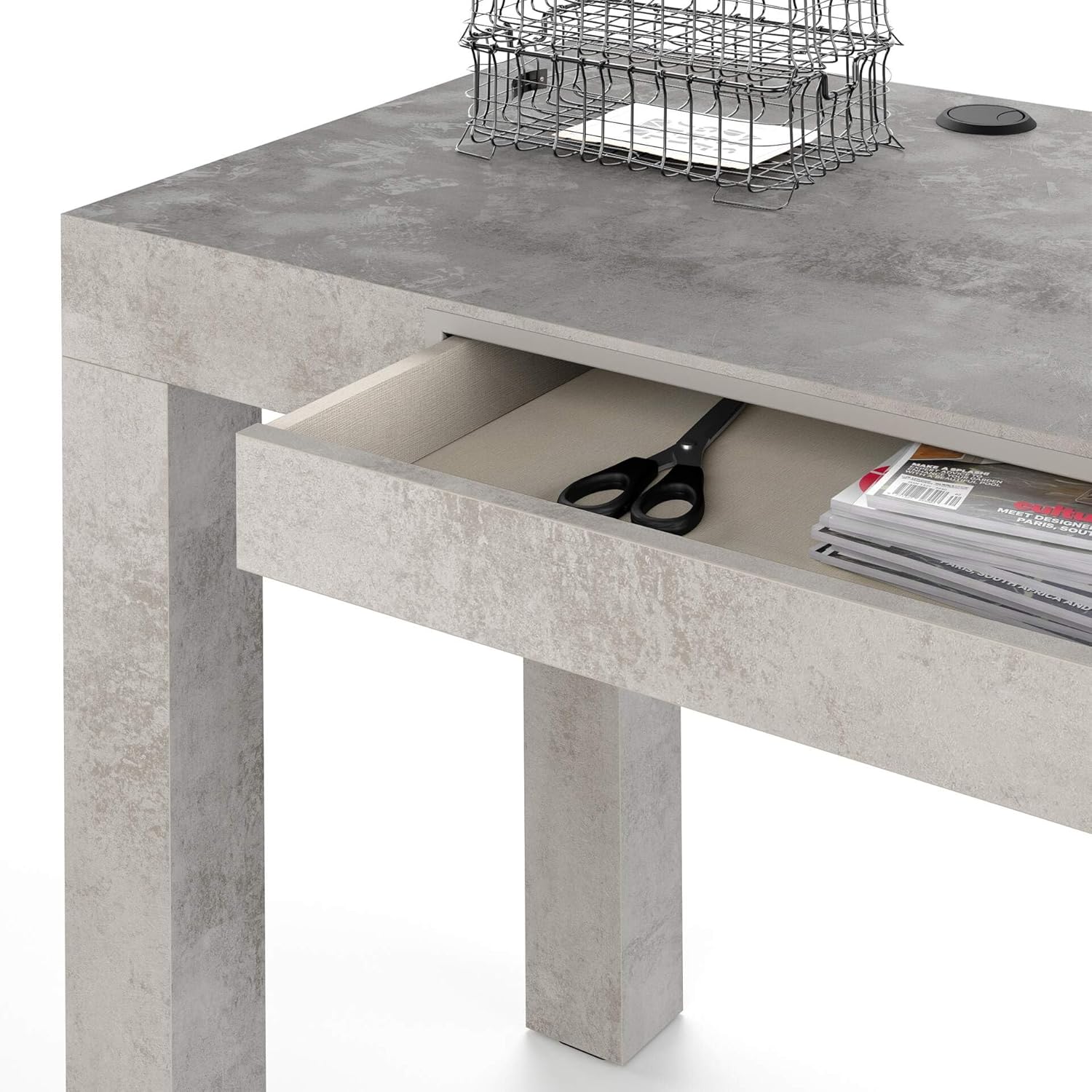 Mobili Fiver, First Desk with Drawer, Concrete Effect, Grey, Made in Italy