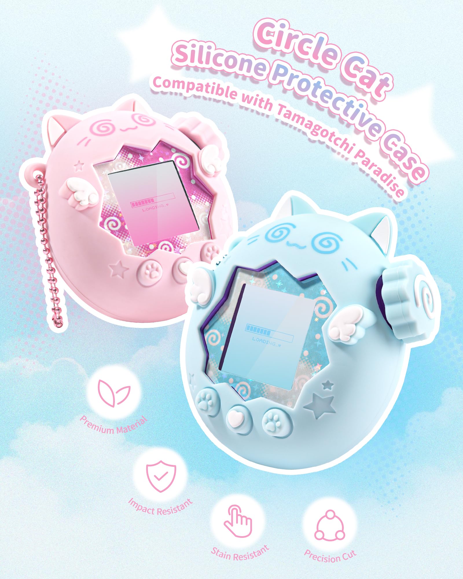 GeekShare Silikonowe etui kompatybilne z Tamagotchi Paradise, miękkie etui ochronne, nakładki na przyciski, naszyjnik z pereł i naklejki, odporna na zarysowania skórka, wygodny zestaw uchwytów (Circle