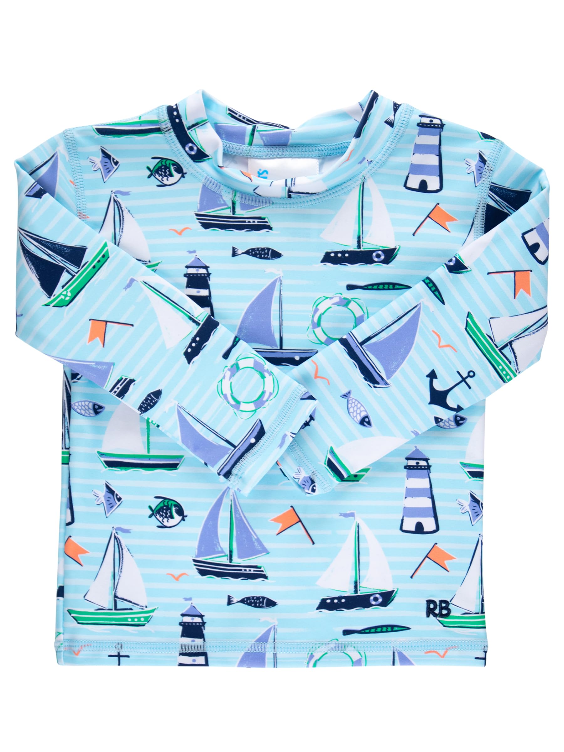 RUGGEDBUTTS Boys Rash Guard Top - Long Sleeve Swim Shirt UPF 50+