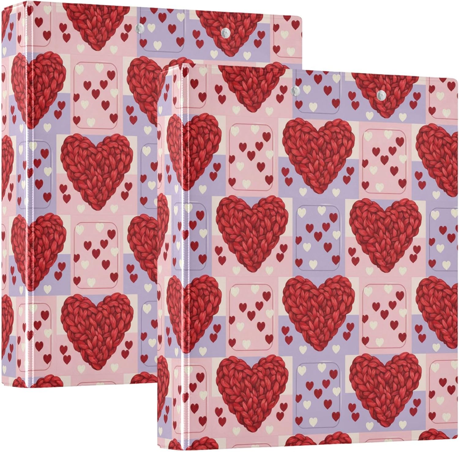 Valentine's Day Heart 3 Ring Binders, 1.5” Round Ring Binders with Clipboard - Letter Size, 3 Interior PVC Clear Pockets & Anti-Slip Clip for Office School Supplies, 2PCS