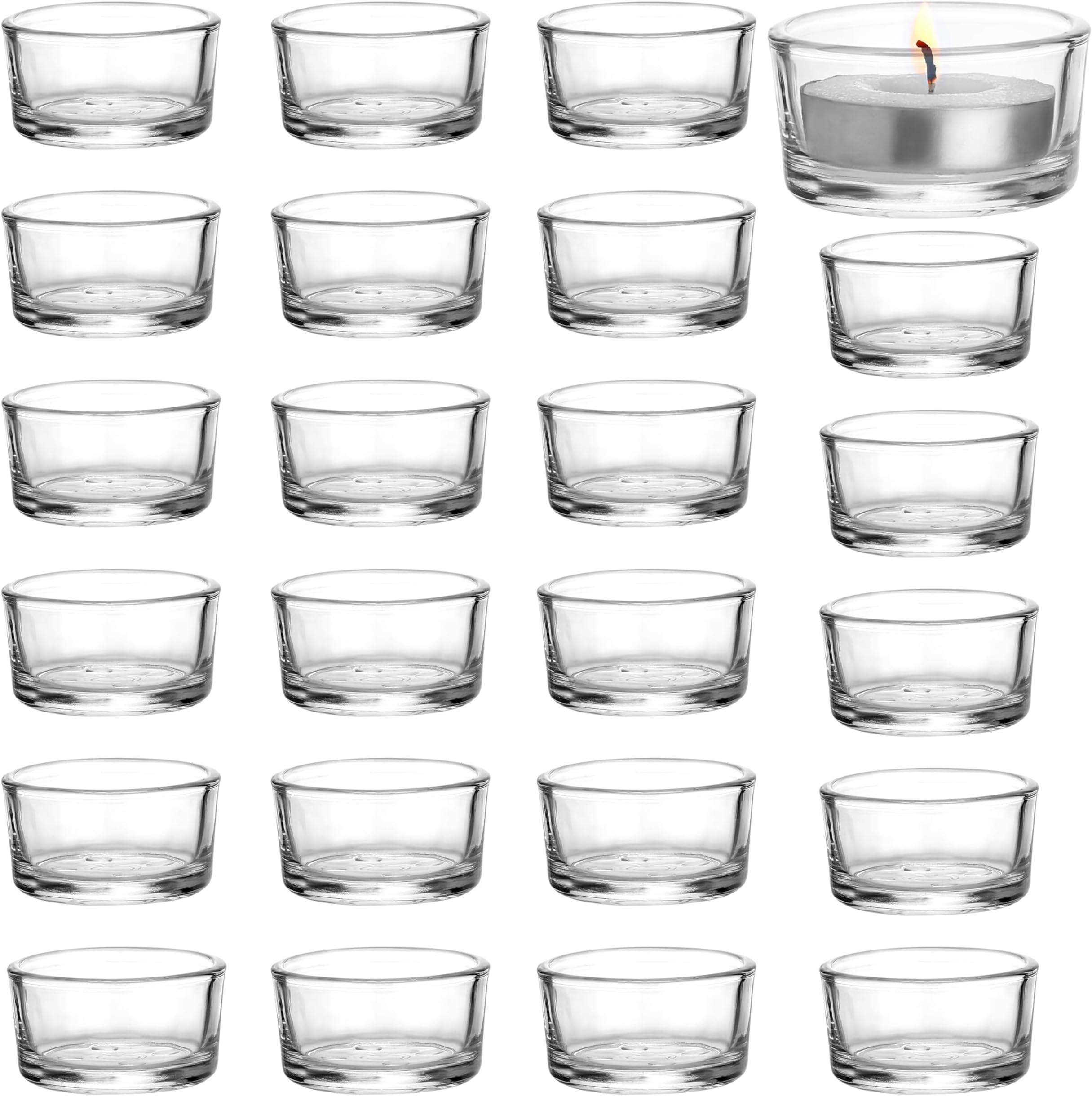 Belle Vous Glass Tea Light Candle Holders (24 Pack) - Votive Candle Holder Set for Home Decor, Weddings & Parties - Tealight Holders/Candleholders