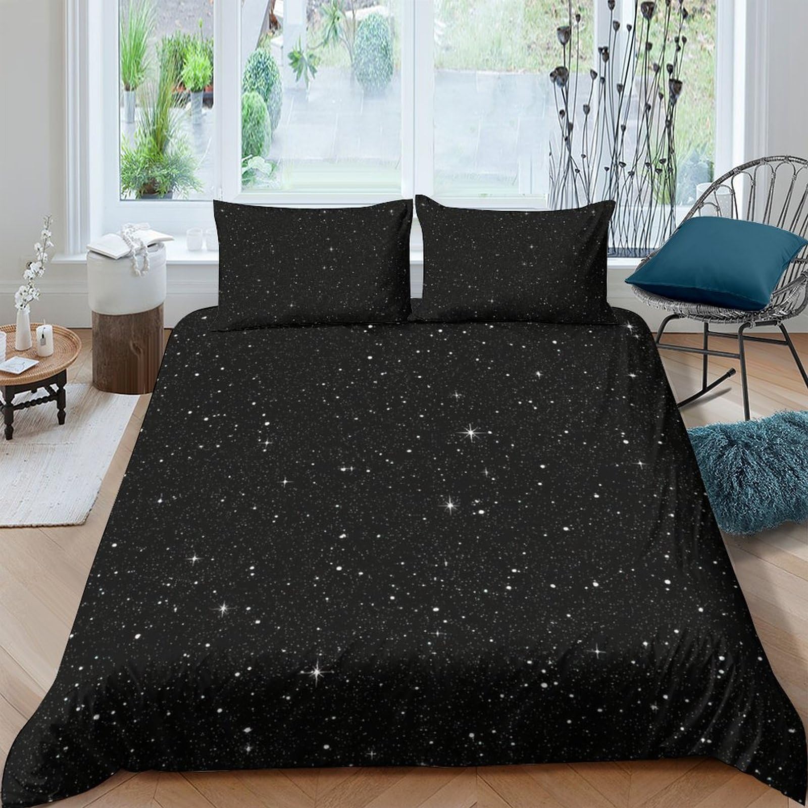 Unrxjzlvm Style-5 Black Starry 3D Duvet Cover Set Microfiber Teen Bedding