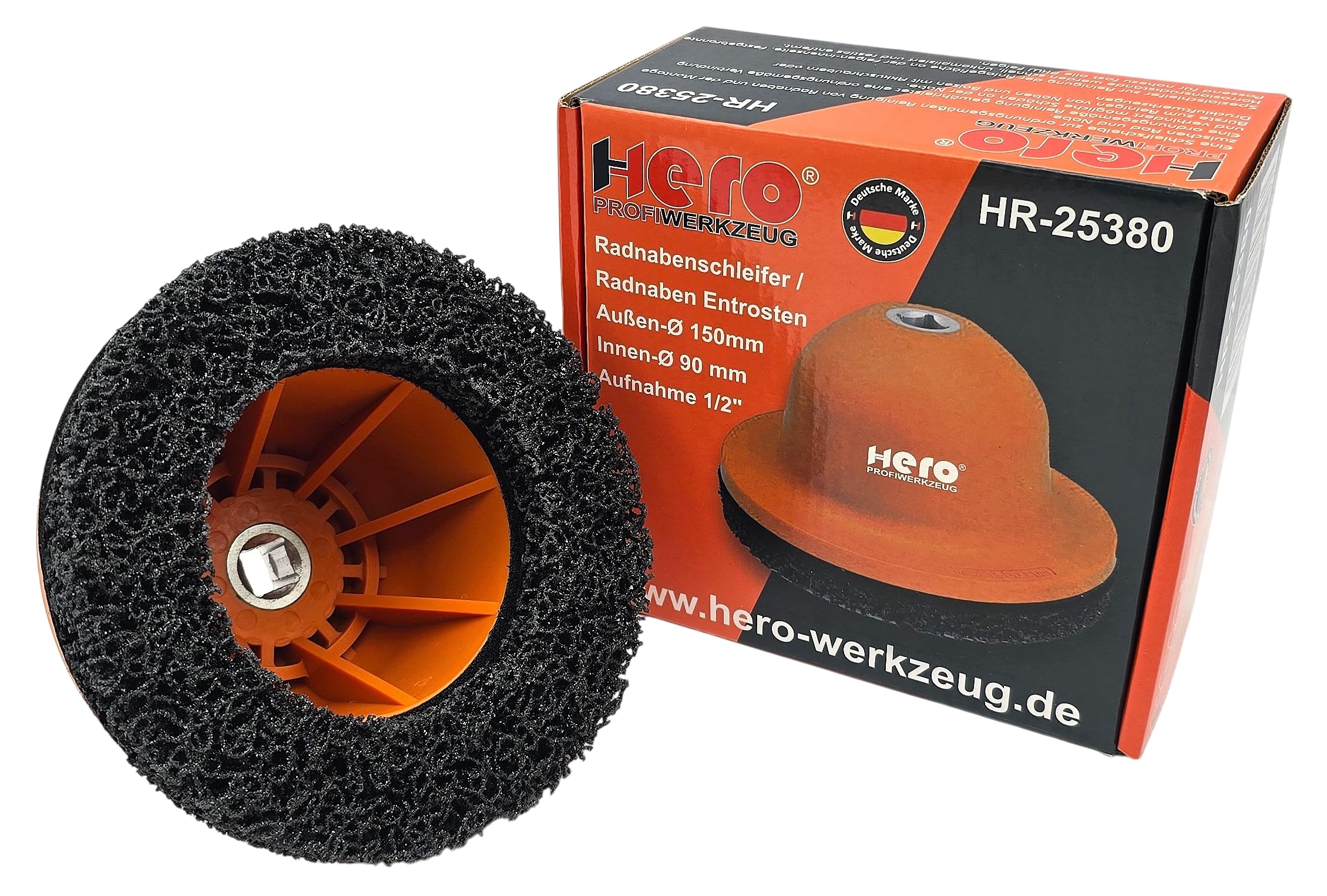 Hero Profi - Lijadora de cubo de rueda (1/2", disco de limpieza, 150 mm, cabezal de bola, limpiador para lijadora de ollas/llave de impacto para eliminar el óxido de los cubos de ruedas)