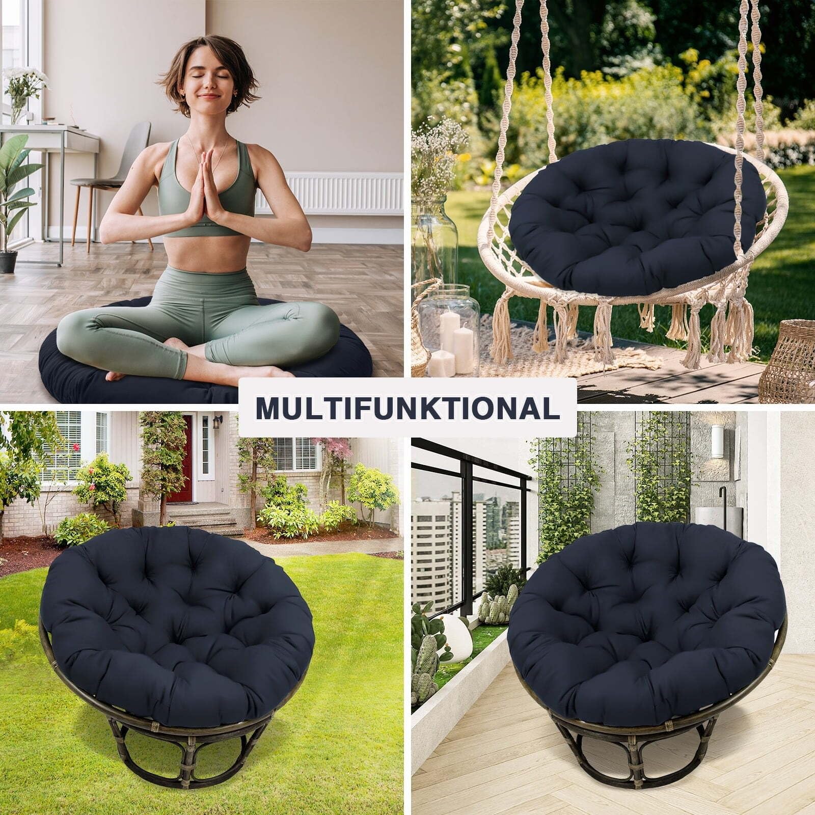 Cushs Okrągłe miseczki na krzesło, miękkie, grube, na patio, do ogrodu, na balkon i do salonu (Bei 120 x 120 cm) - idealne na zewnątrz