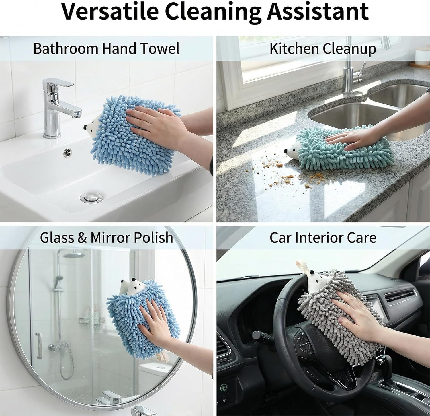 6 Pack Chenille Hand Towel, Fuzzy Ball Hand Towel Bulk with Hanging Loops Cute Hedgehog Design Soft Skin-Friendly Fabric Absorbent Cute Towels for Bathrooms, Kitchens and Washbasins-6 Colors