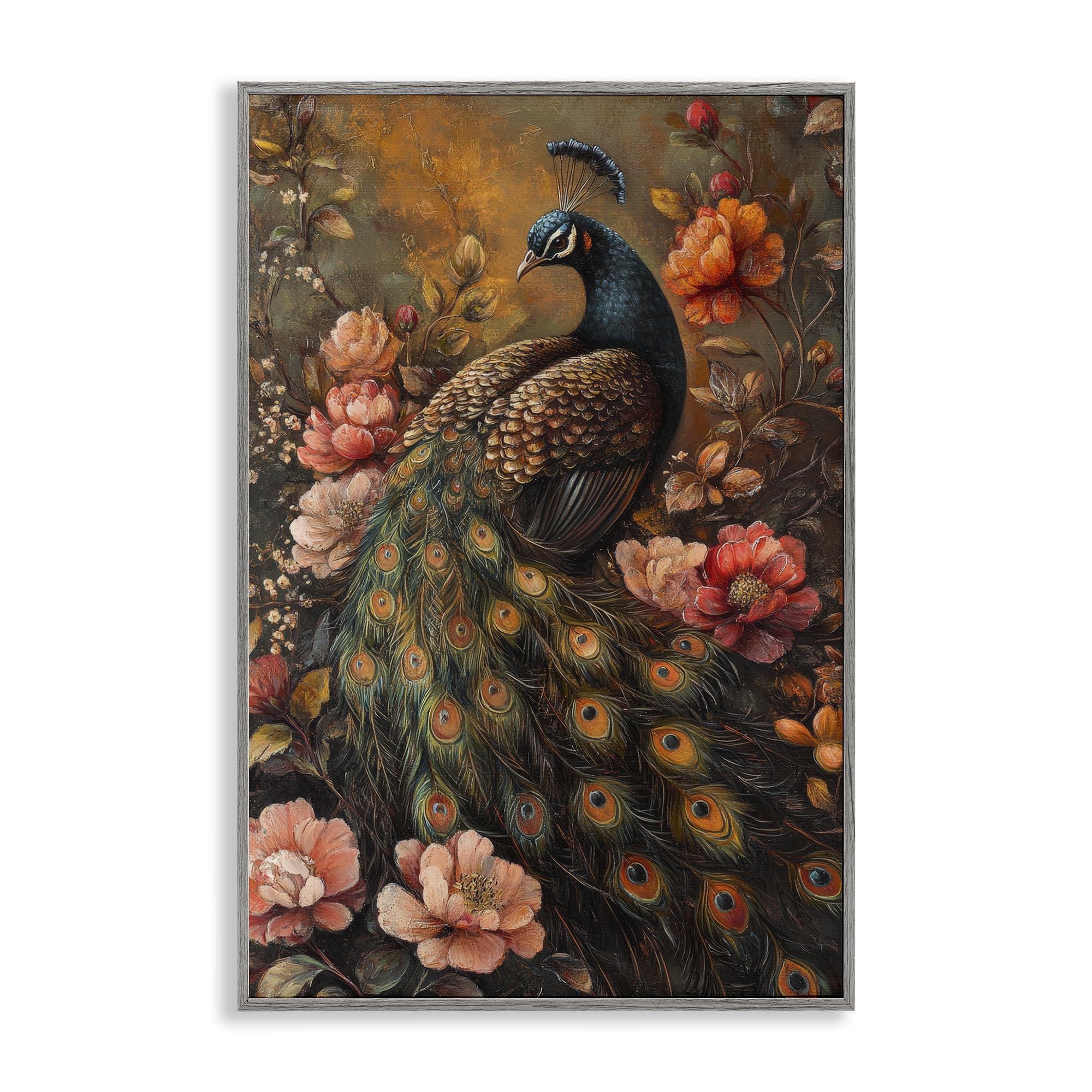 Stupell Industries Red Morris Inspired Peacock Gray Framed Giclee Art, design by Petal Prints Design, 30 x 20