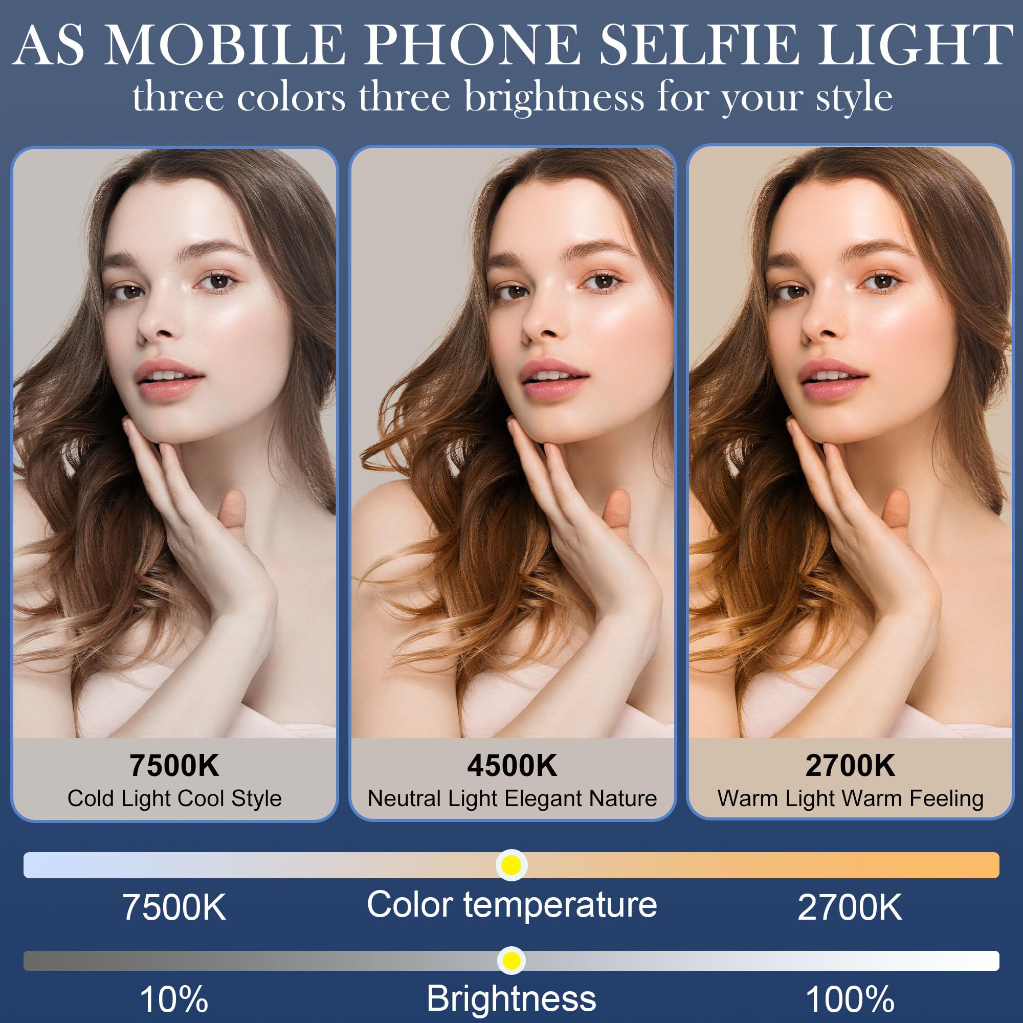 3-in-1 Magnetic Stand Selfie Mirror with LED Light for iPhone, Android Phone and Laptop, Silver, 3 Brightness, 3 Light Modes, with 2 Metal Rings, Stand with Magsafe Gift for Girl Selfies, Vlogging