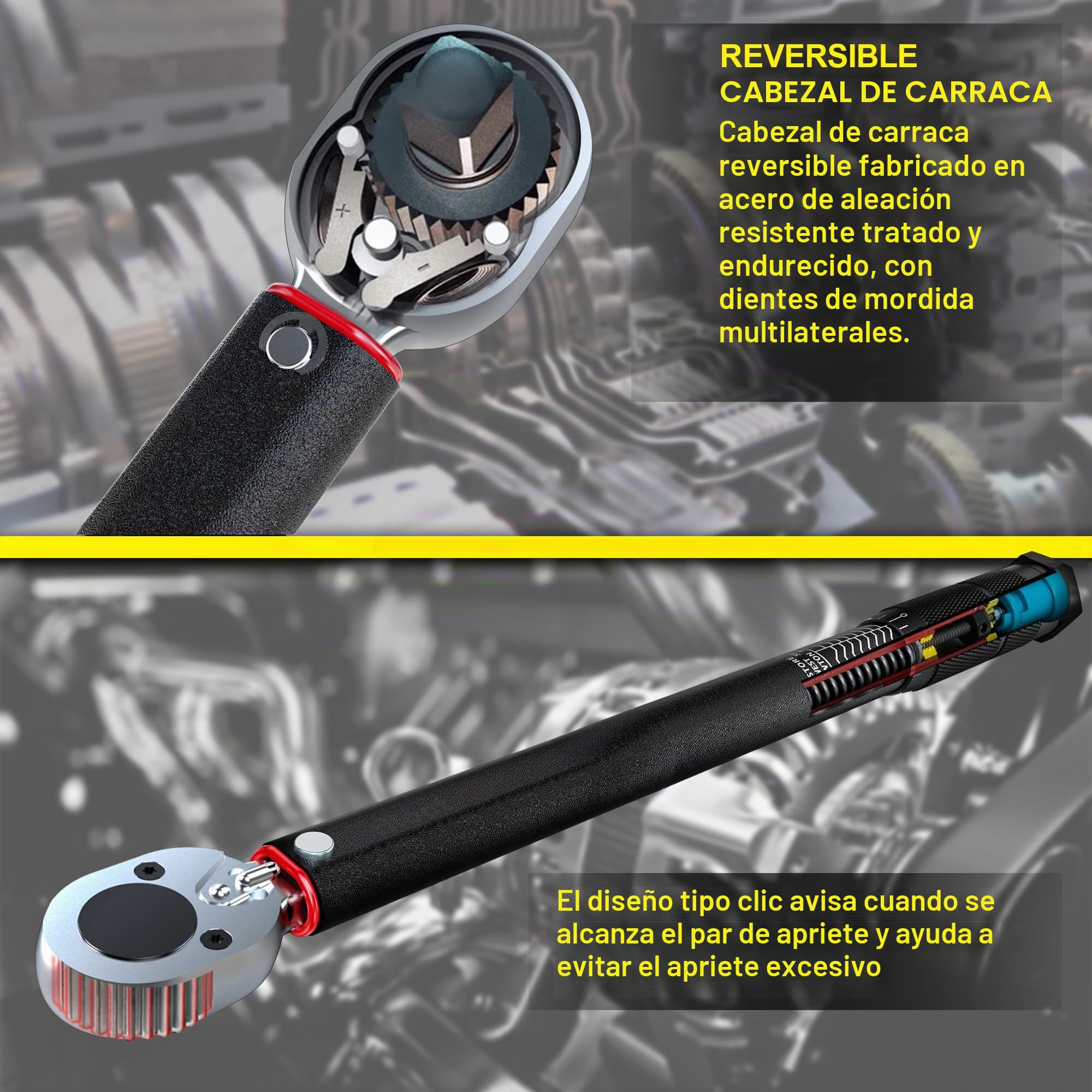 Juego de Llave Dinamométrica 1/2 Pulgada, 20-230 Nm Chave Dinamométrica, Incluye Extensión de 12.5 cm, Precisión ±3% para Coche y Rellenar las Ruedas, 6 Piezas