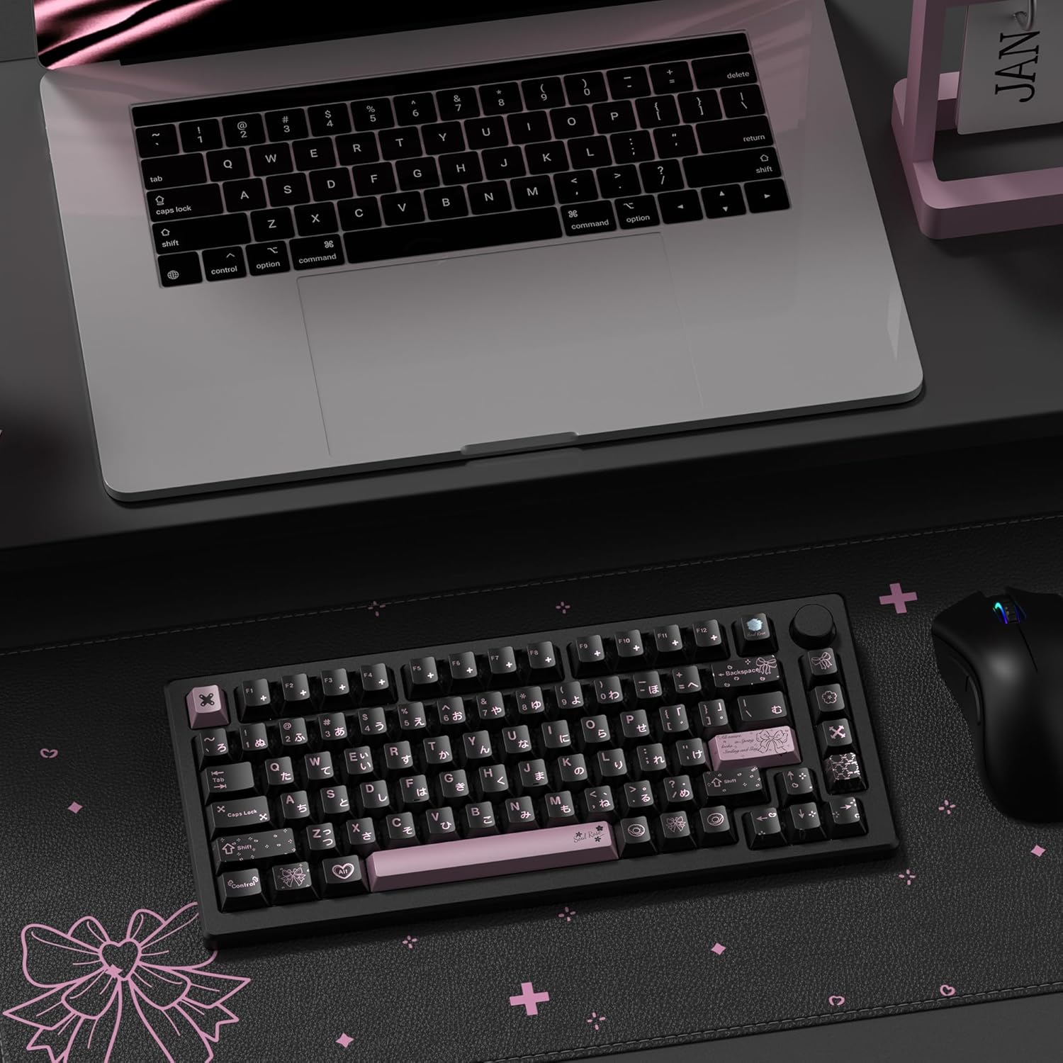 dagaladoo PBT Keycaps with Metal Paint,112-Key Black/Pink Custom Keycap Set dye Sublimation,Cherry Profile Key caps for 61/64/66/68/75/84/87 MX Switches Mechanical Keyboards