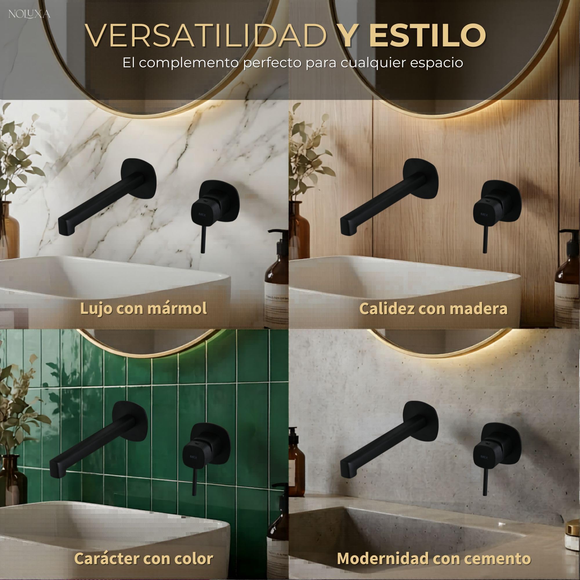 IMEX - Grifo Lavabo Empotrado Negro Mate | Grifo de Lavabo Monomando Pared Mezclador Agua Fría y Caliente | Grifería en Latón con Cartucho Cerámico Ø35mm | Serie Firenze