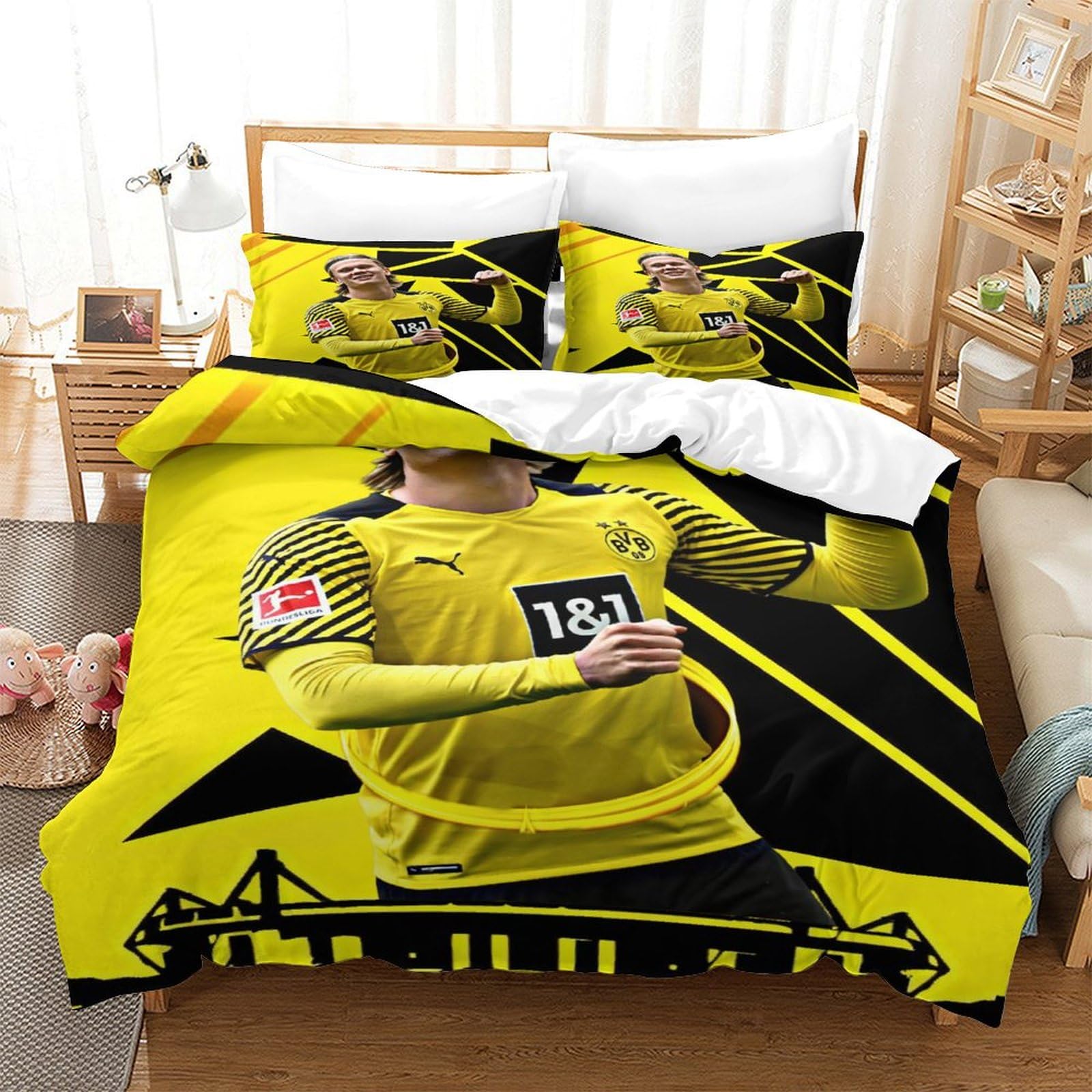 MJCZEGDCR Erling Haaland Duvet Cover Microfiber Bedding Set, 3D Print Duvet Quilt Cover&Pillowcase, 2Pcs With Zipper Closure, Seasons Soft Duvet Cover for Men Woman Kids Double（200x200cm）