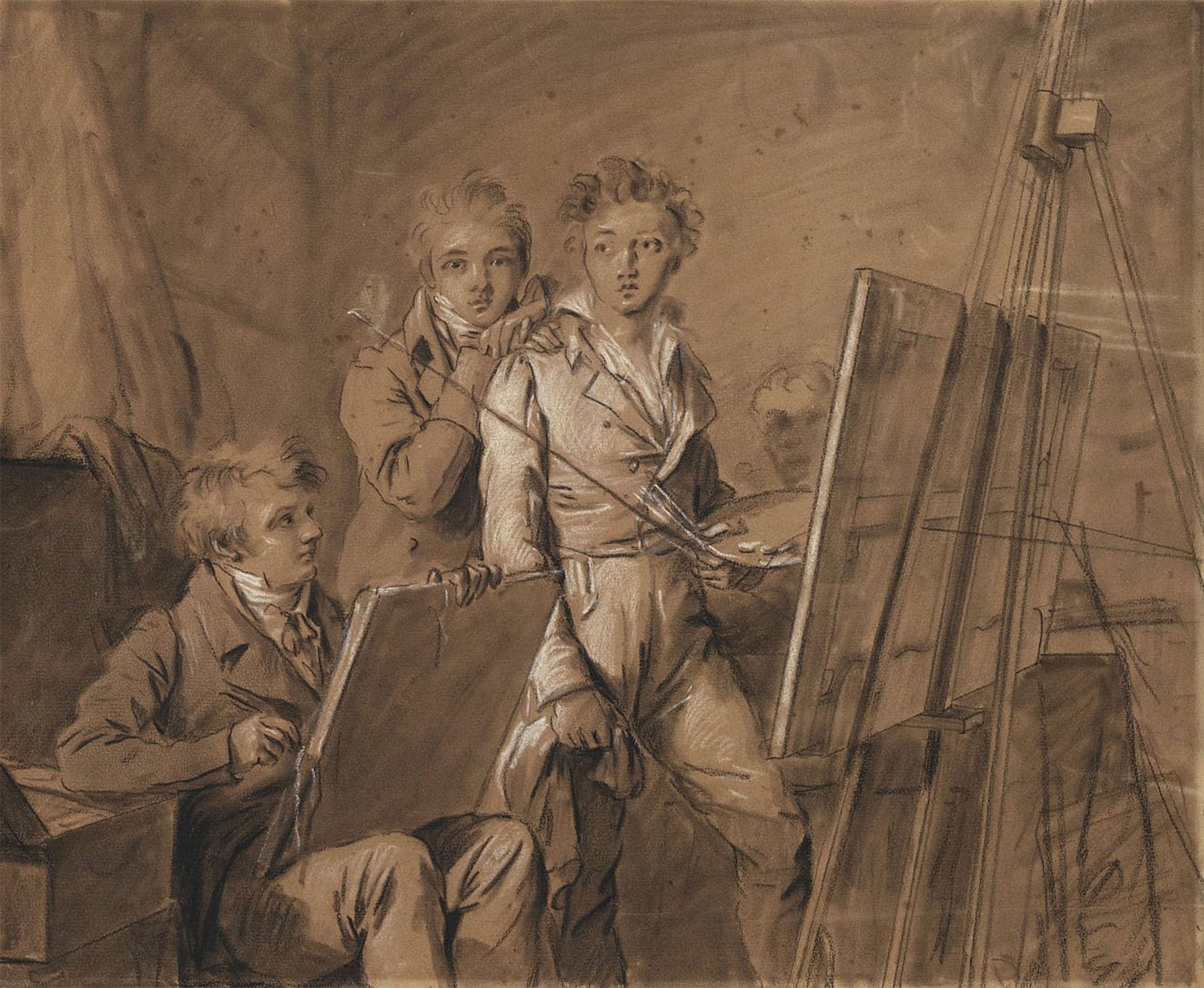 SERENDIPITP Aesthetic Poster Photo Wall Print Retro Picture Three Young Artists in a Studio by Louis Leopold Boilly Modern Wall Artwork for Home Decor 60x90cm