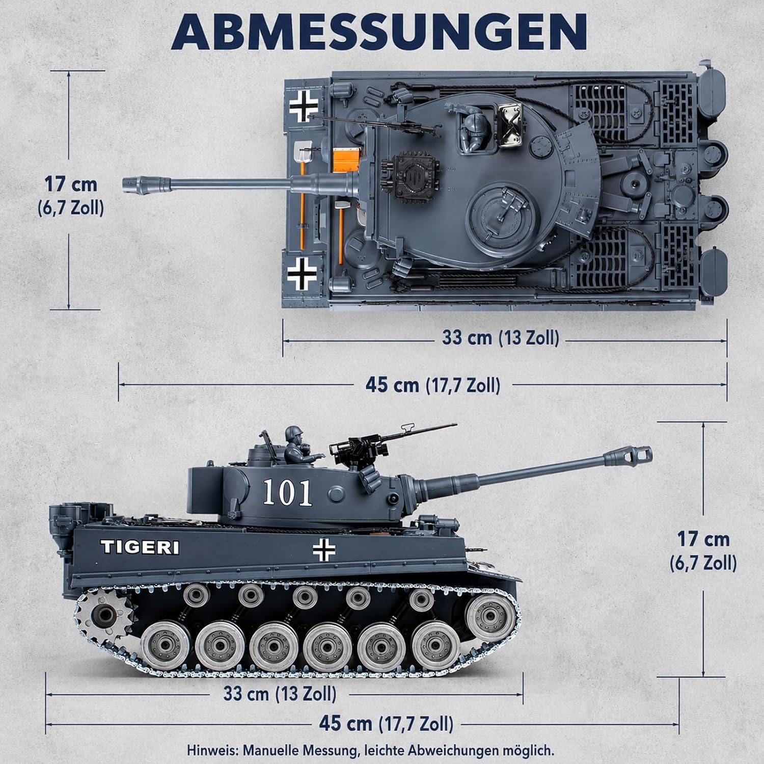 RC Panzer Ferngesteuert Tiger I 1:18 WW2 Modell mit Rauch, Licht und Sound | 2.4GHz Steuerung mit BB-Schussfunktion, Licht & Sound, Militärmodell als Geschenk für Kinder und Erwachsene