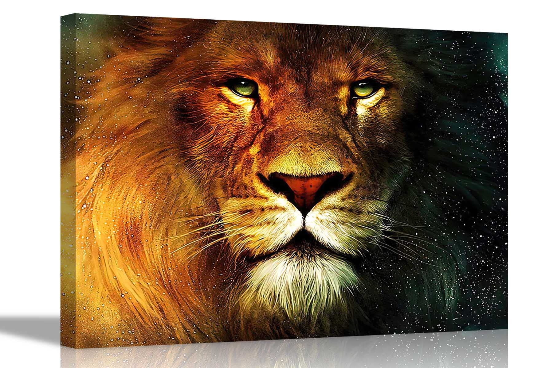 Artley Prints Stars and Lion on Canvas Print Animal Pictures Wall Art Stretched and Framed Abstract Artwork Home Livingroom Office Motivational Large 86 x 61cm (34 x 24 inches)