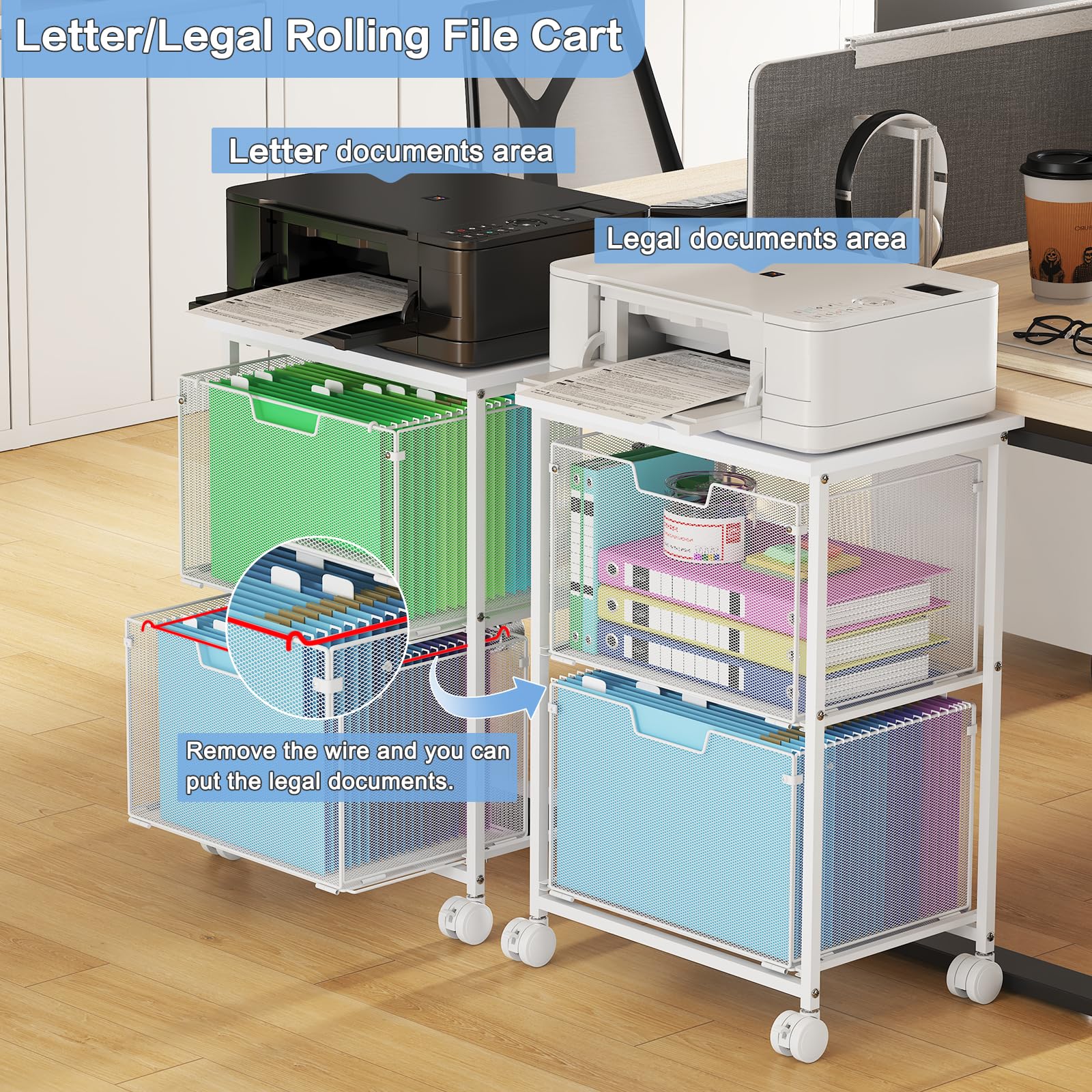 Sbanmao Archivador rodante para carta/legal, color blanco, 2 cajones, para oficina en casa