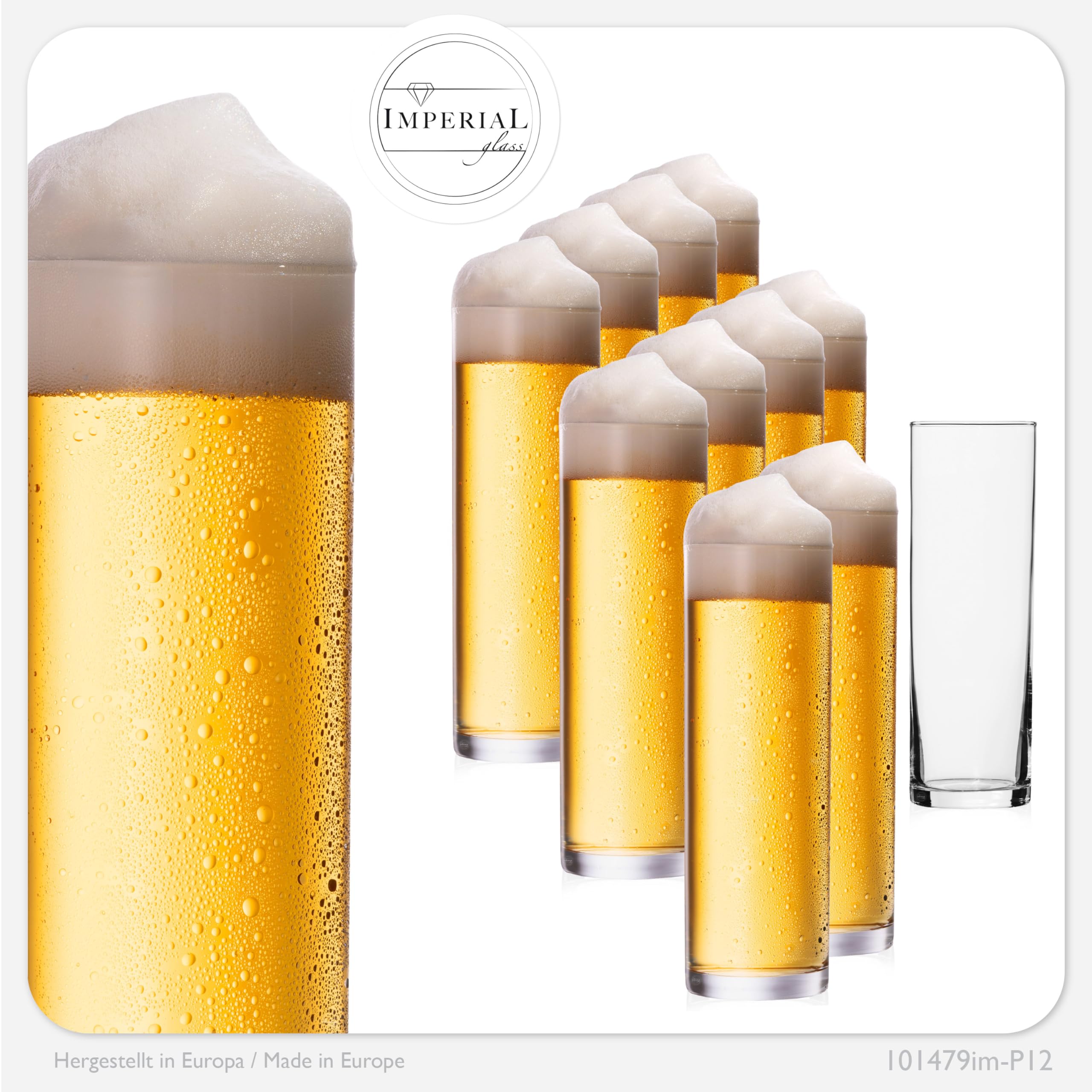 Imperial Lot de 12 verres à bière en verre 200 ml (max. 250 ml) Motif barres de bière 0,2 l Passe au lave-vaisselle