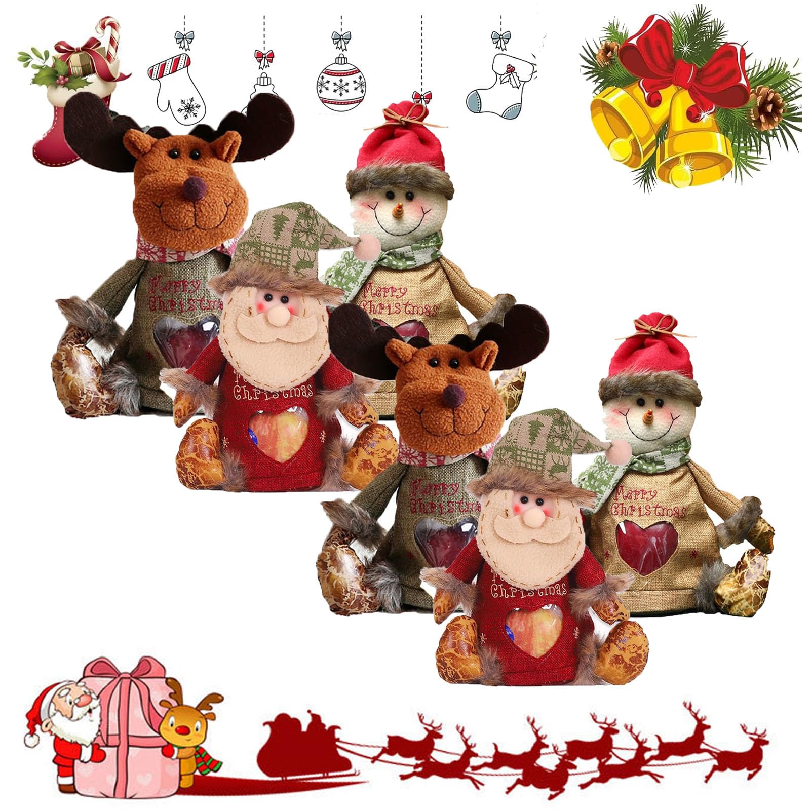 Festive Bags - Santa, Reindeer & Snowman Designs for Kids - 6 Small Gift Bags (6pcs)