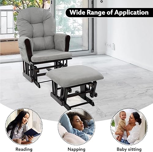 Miniatura 15 de Naomi Home Mecedora para bebé con otomana – Silla deslizante suave y silenciosa, respaldo alto y brazos acolchados para alimentación, muebles Gris