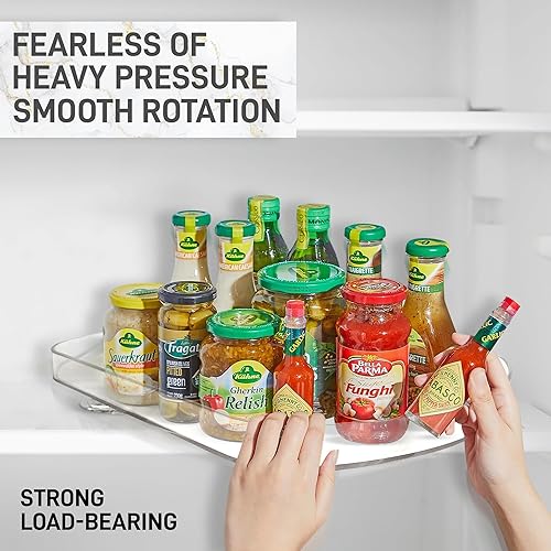 Miniatura 7 de Organizador rectangular Lazy Susan para refrigerador, armario de cocina, despensa y encimera, tocadiscos giratorios de 360 con (base de silicona