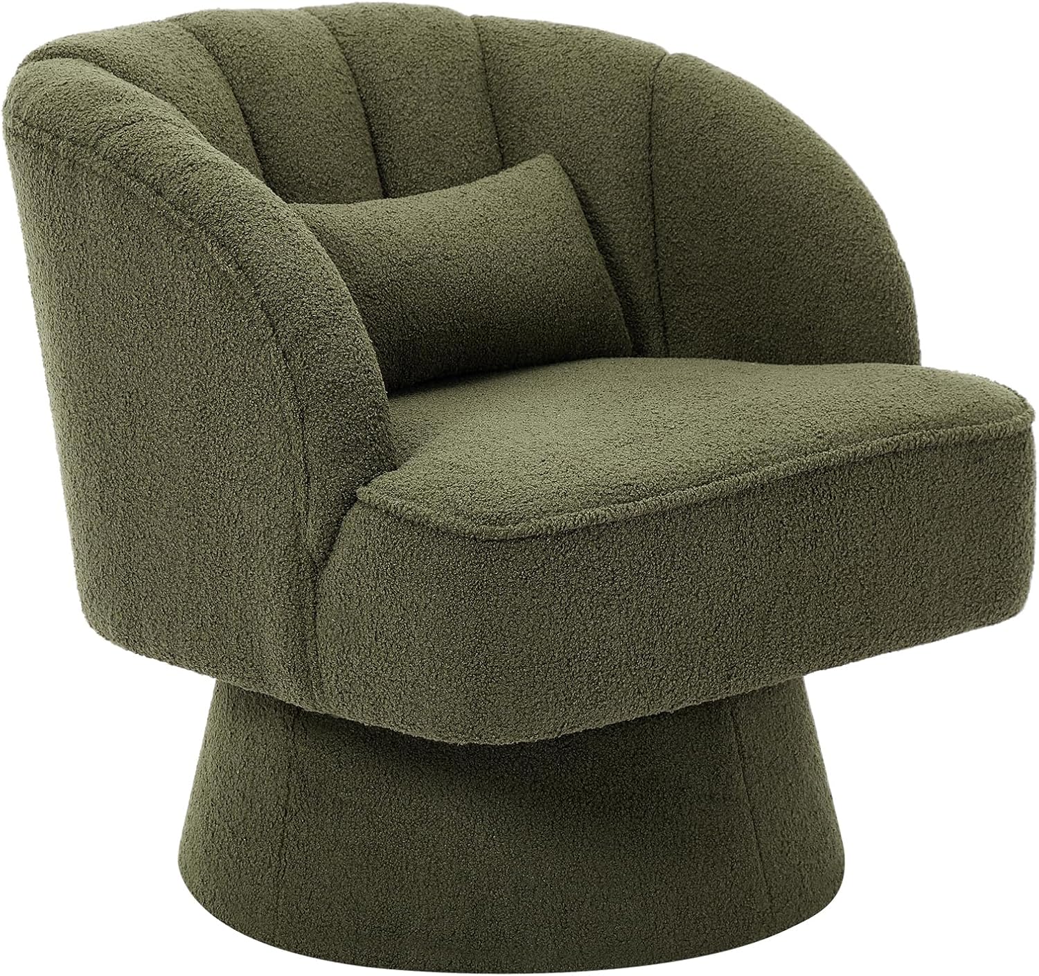 Modern Swivel Barrel Accent Chair – 360° Rotating, Sherpa Upholstered, Striped Backrest, Comfortable Round Lounge Chair for Living Room, Bedroom, Office, Reading Nook – Stuffed Velvet | Green