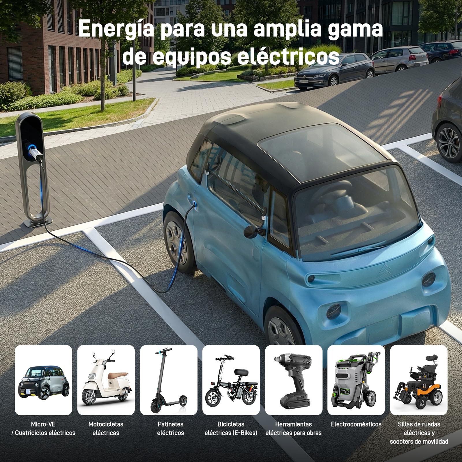 Adaptador Tipo 2 a Schuko para Estaciones de Carga & Wallbox (230V, 16A, 3.68kW, IP44) | Enchufe Tipo 2 a Toma Schuko para E-Bike, Patinete, Moto, Silla Eléctrica y Micro-EV (No para V2L)