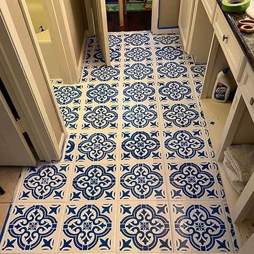 Miniatura 5 de 3 plantillas de azulejos de 12 x 12 pulgadas  Plantillas grandes de pintura para muebles de pared de suelo, tela de madera, plantillas de mandala de