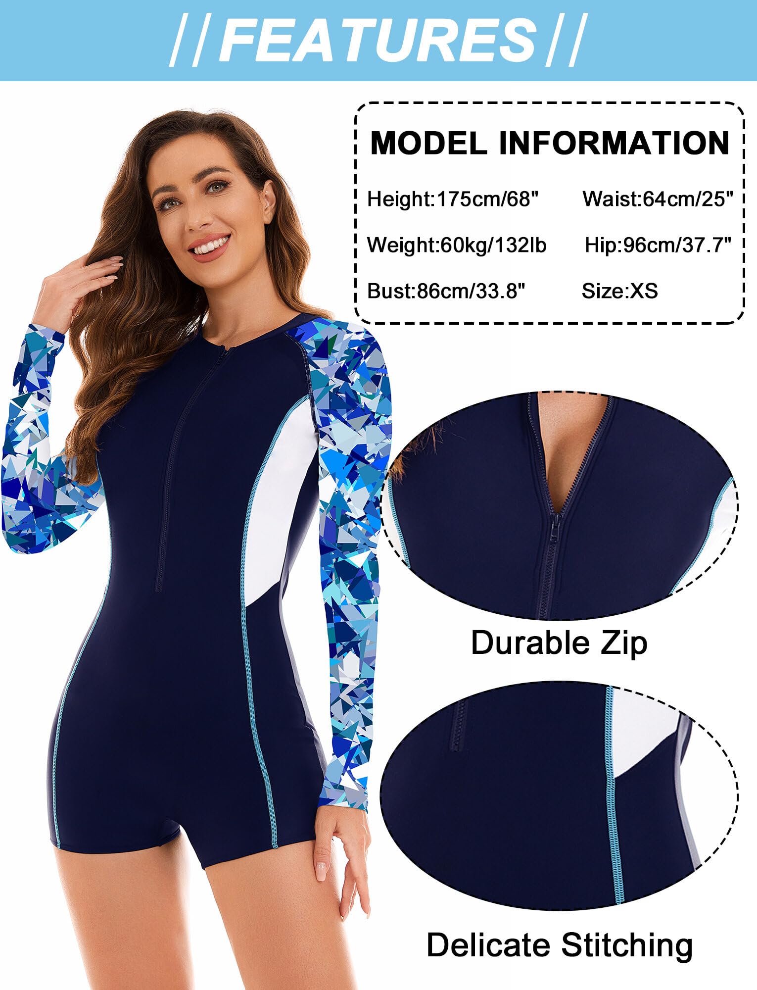 SEAUR Femme Maillot de Bain Une Pièce Rush Guard Femme UPF 50+ UV Dame Maillot 1 Pièce Surf Anti-Soleil Sexy Piscine Eté