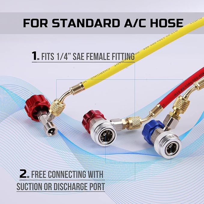 Kit de Adaptadores Lichamp AC R134A con Acoples Rápidos y Válvulas miniatura 4