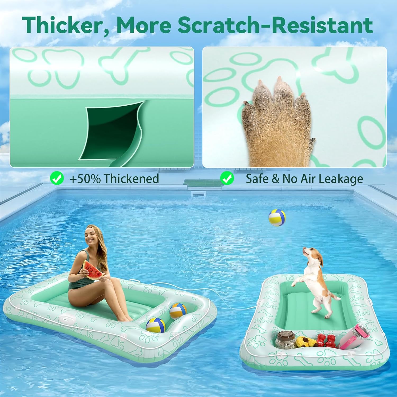 Pawaboo Dog Pool Float, Inflatable Pet Pool Floats for Small Medium Large Dogs, Dogs Raft Float for Pools with Dual Handles Snack Area, Dog Floating Lounger Playing on Beach Lake