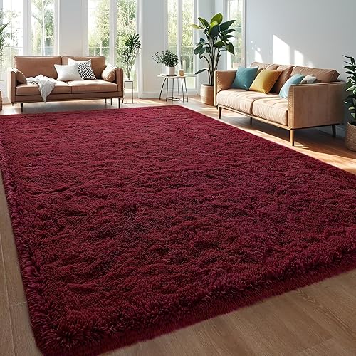 Miniatura 2 de Zedrew Alfombra de área color rojo burdeos de 6 x 9 pies, alfombras grandes para sala de estar, dormitorio, alfombra suave y esponjosa, alfombras