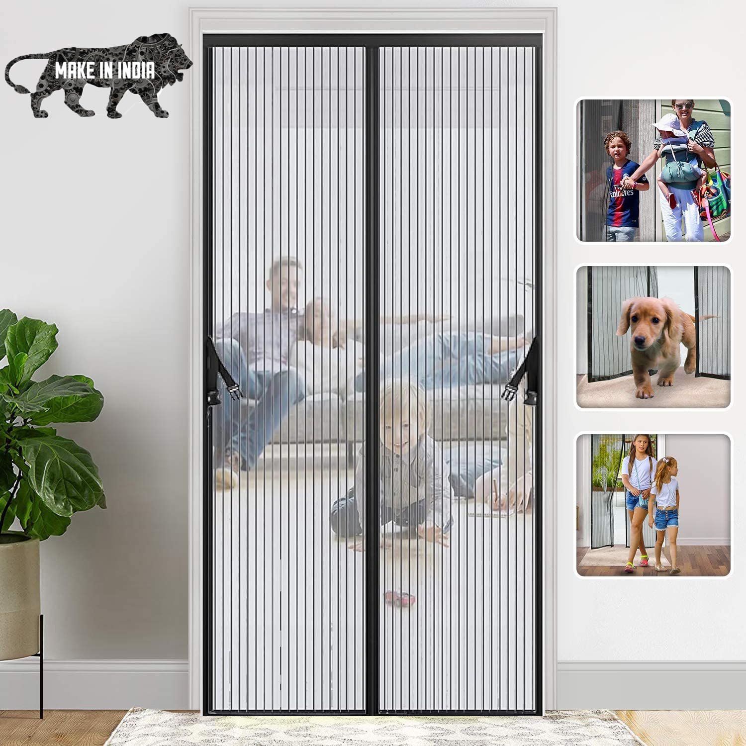 Karp Magnetic Screen Door Full Frame Mosquito Net Curtain With Hook And Loop Fastener Tape (100 cm W X 210 cm H, Weight - 655 Grams) - Black Color