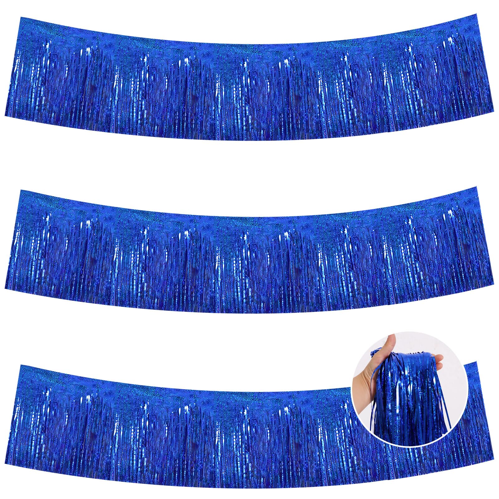 BEISHIDA Laser Blue Fringe Garland Banner 30ft Wall Tinsel Foil Streamers
