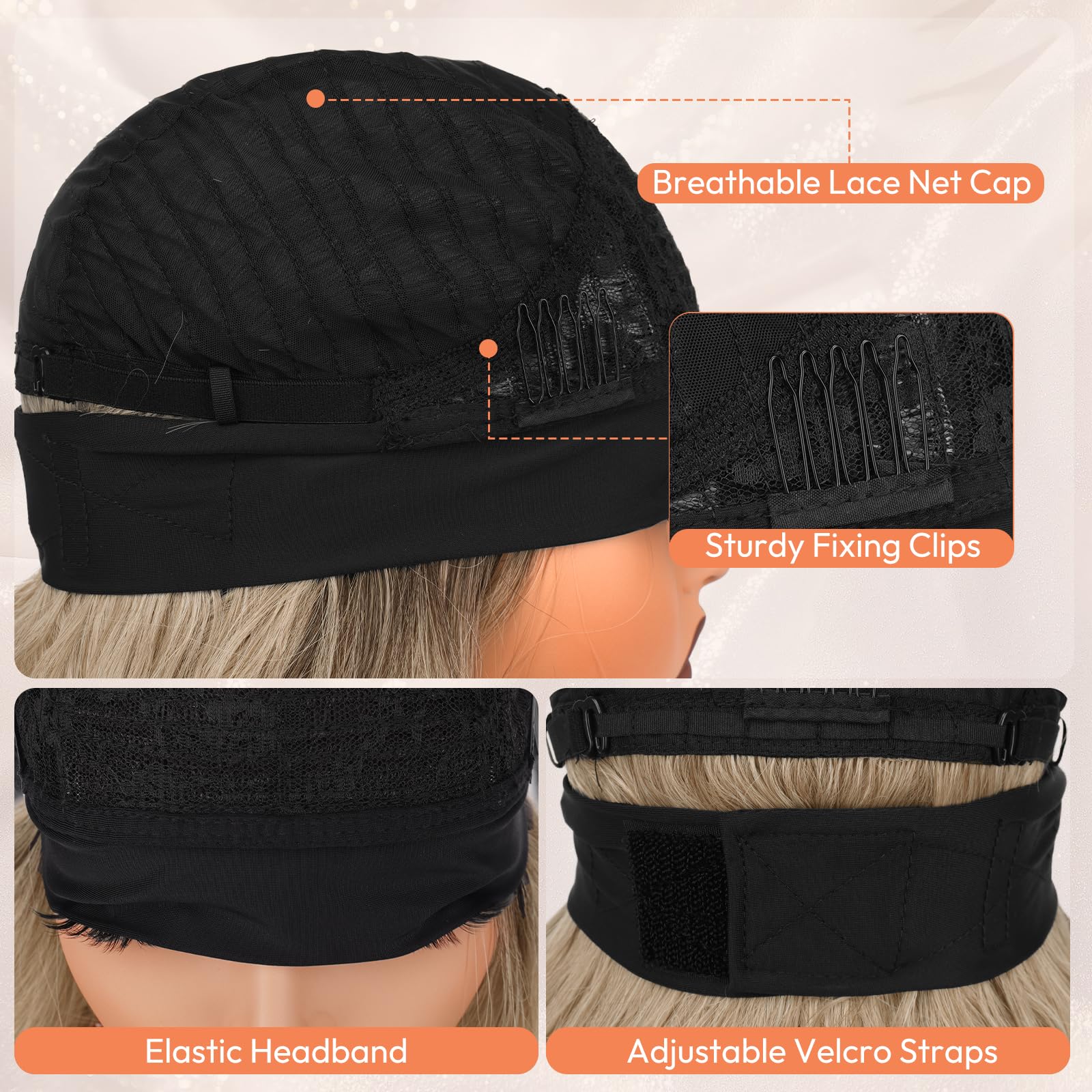 BARSDAR Ombre Blond Gewellte Stirnband Perücke, 66cm Lange Lockere Gewellte Synthetisches Stirnband Perücke für Frauen - Kleberlos Leichtes Natürliches Aussehen Einfaches Tragen Stirn Band Perücken