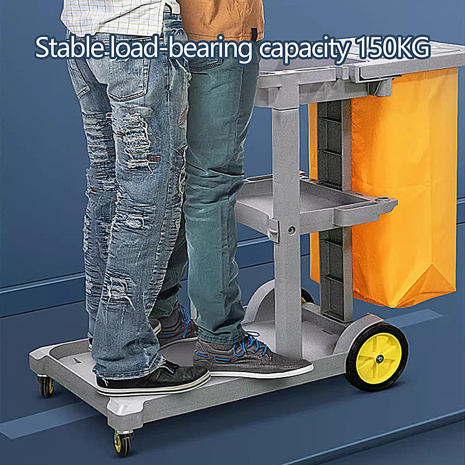 Carrito de limpieza profesional con ruedas de goma silenciosas, cesta multifuncional de 3 capas para ropa sucia zonas residenciales, centros comerciales, escuelas, hoteles, color negro