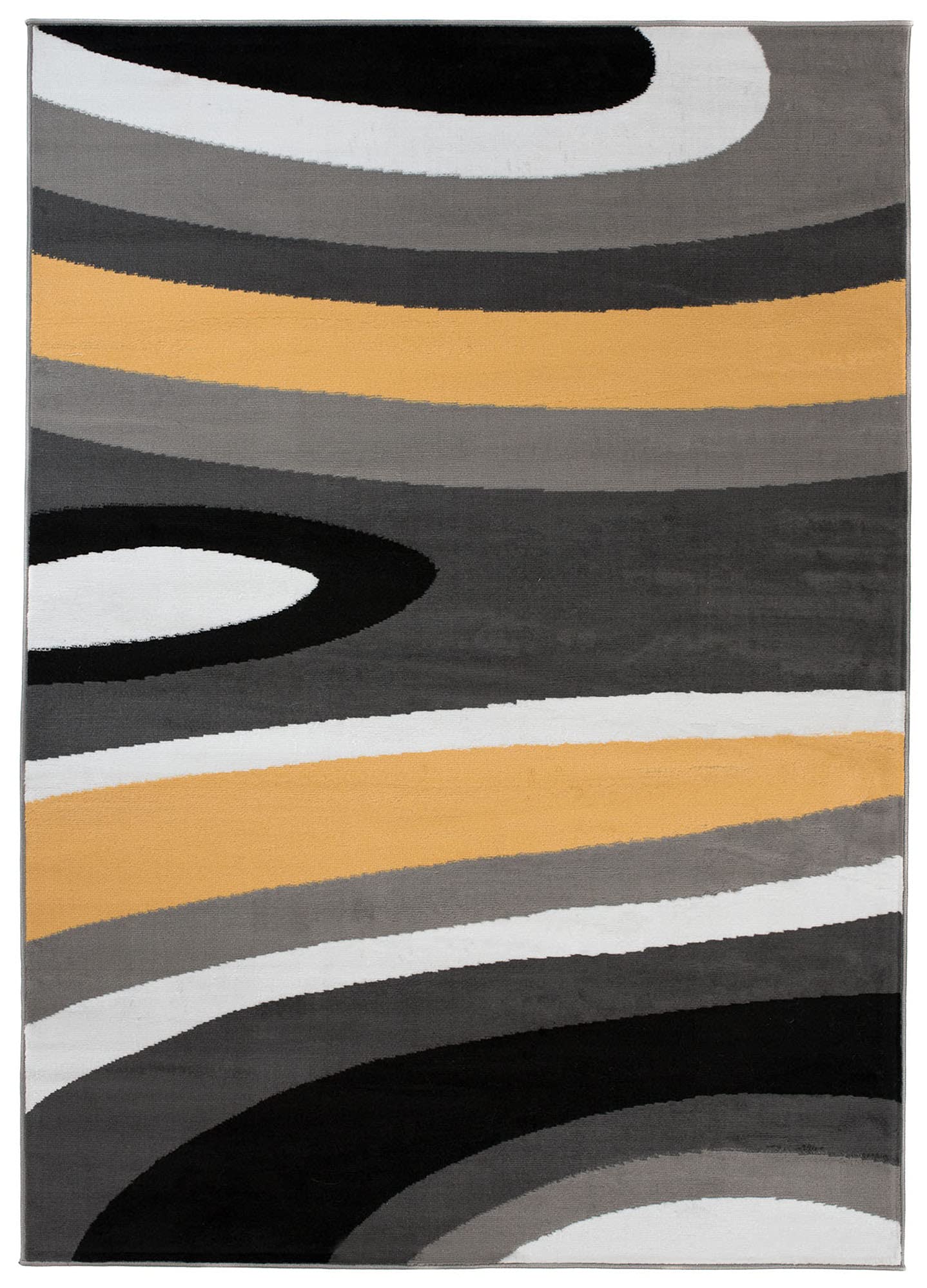 TAPISO Maya Teppich Kurzflor Modern Streifen Gestreift Design Grau Schwarz Weiß Gelb Wohnzimmer Schlafzimmer Büro ÖKOTEX 120 x 170 cm