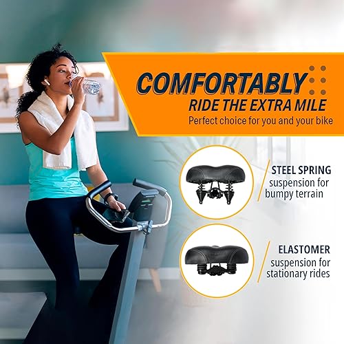 Miniatura 4 de Bikeroo Asiento de bicicleta de ejercicio para asiento de bicicleta para mayor comodidad, cojín ancho acolchado cómodo para hombres y mujeres,