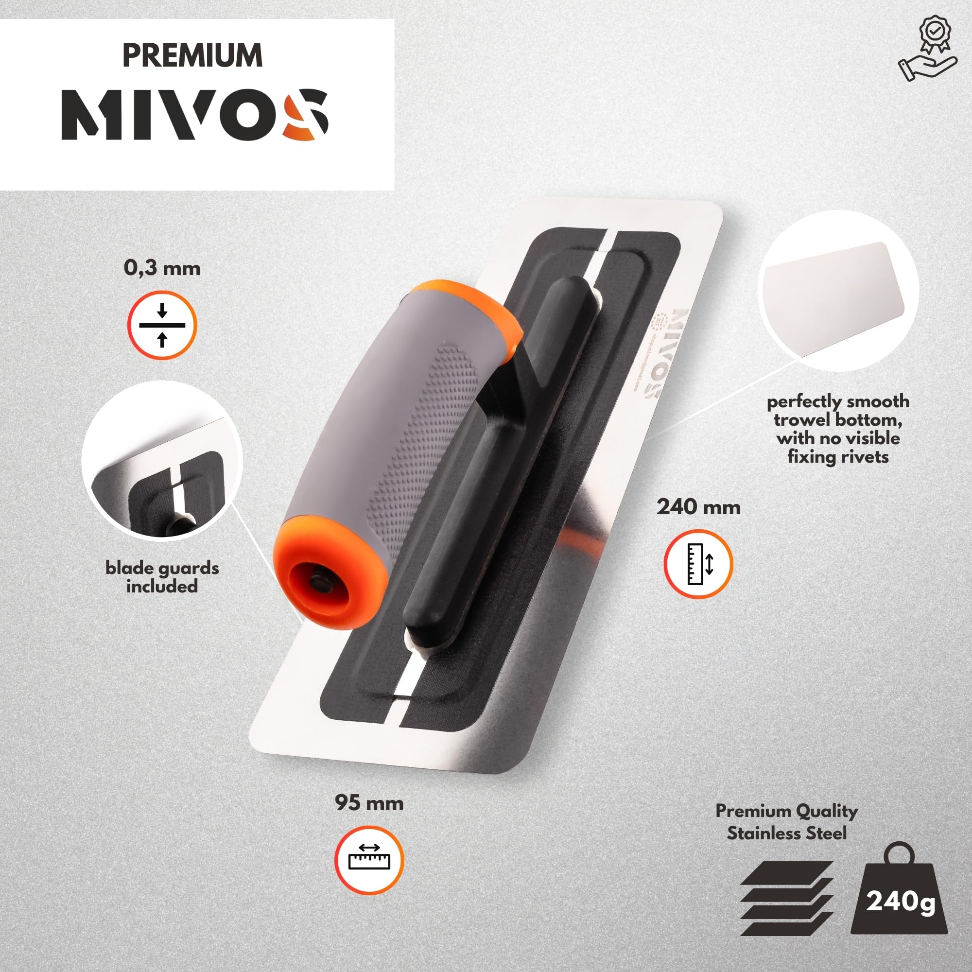 MIVOS Plaster trowel made of stainless steel 240mm, Premium - Image 2